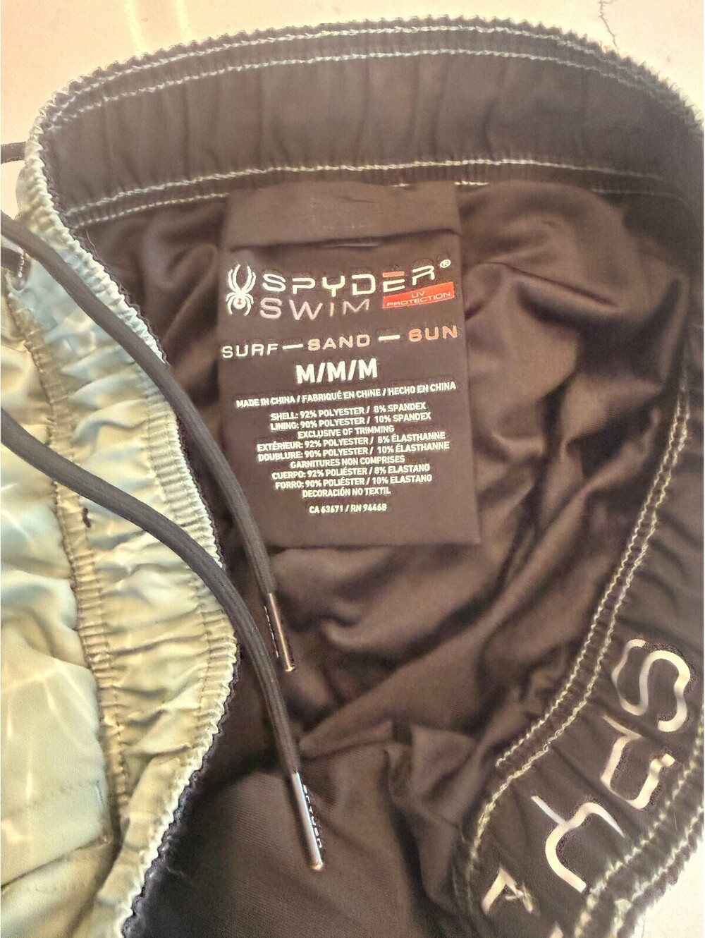 Spyder Swim Trunks, Teal Water Print, Size M